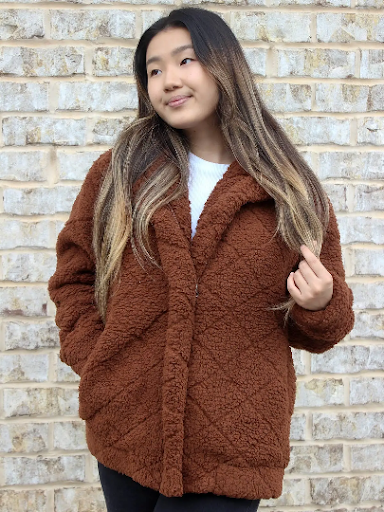 Candie Diamond Sherpa Jacket – Full Zip Coat Chocolate