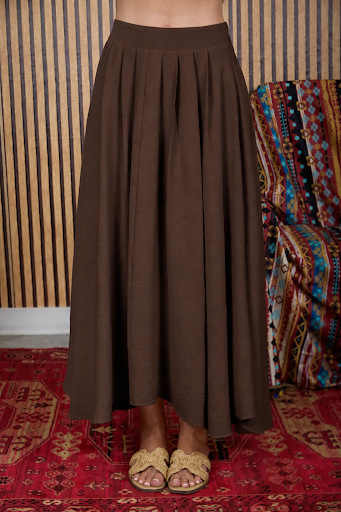 BOX PLEATED MIDI SKIRT CHOCOLATE