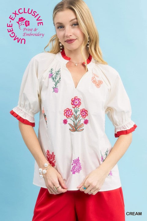 UMGEE Embroidered Floral Top