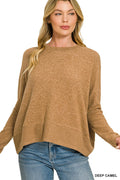 Zenana DOORBUSTER Brushed Mélange Hacci Dolman Sleeve Sweater Deep Camel