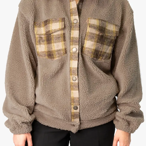 Dora Plaid Accent Shacket Pink Brown