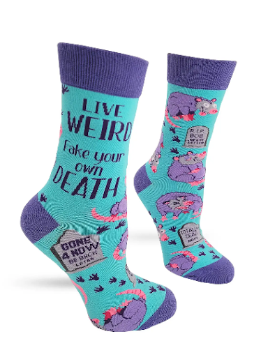 Live Weird, Fake Your Own Death Possum Women's Crew Socks