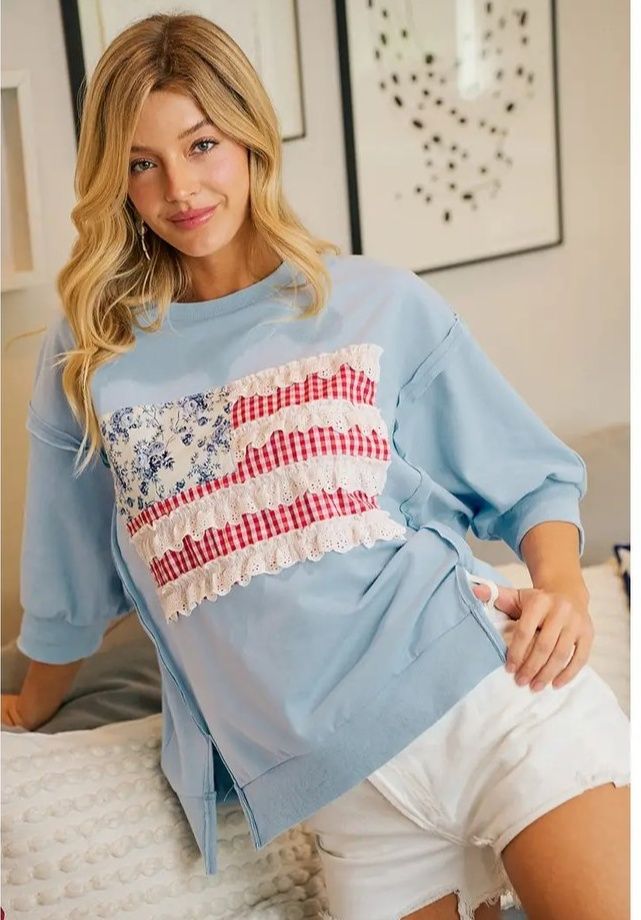 4TH OF JULY PATCHWORK OPEN SEAM FRENCH TERRY TOP