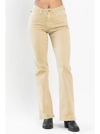 Judy Blue Mid Rise Garment Dyed Slim Boot Cut Jean Khaki (Size Inclusive)