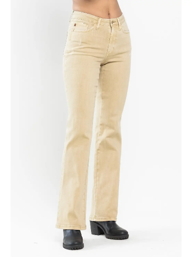 Judy Blue Mid Rise Garment Dyed Slim Boot Cut Jean Khaki (Size Inclusive)