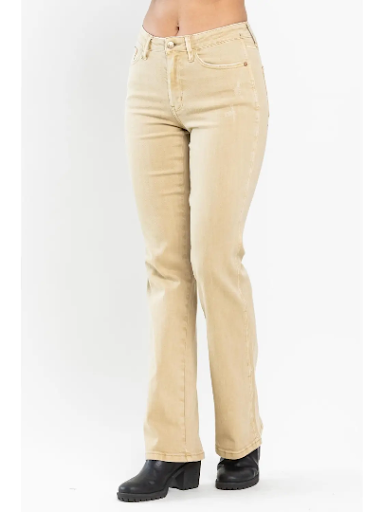 Judy Blue Mid Rise Garment Dyed Slim Boot Cut Jean Khaki (Size Inclusive)