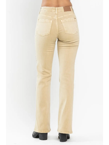 Judy Blue Mid Rise Garment Dyed Slim Boot Cut Jean Khaki (Size Inclusive)