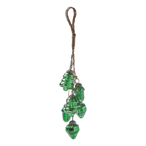 Festive Tree + Acorn Ornament Cluster Green Glass Christmas