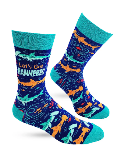 Let's Get Hammered Hammerhead Shark Men's Novelty Crew Socks