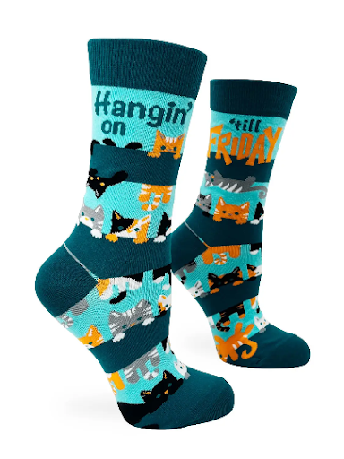 Hangin' On 'till Friday Ladies' Crew Socks Featuring Cute Cats