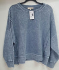 WASHED INVERTED SEAM DETAIL LONG SLEEVE KNIT TOP INDIGO BLUE