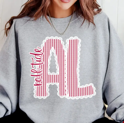 Lace Trim Al Crimson Roll Tide Sweatshirt Delivery approx September 9th