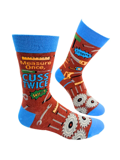 Measure Once Cuss Twice Men's Novelty Crew Socks