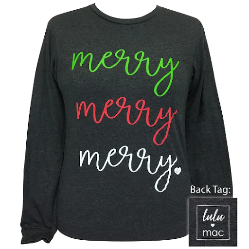 Lulu mac-Merry Merry Merry-Dark Grey Heather Long Sleeve T
