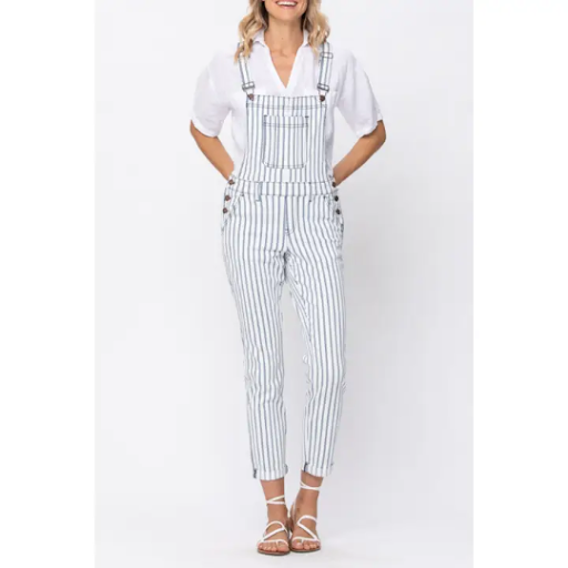 JUDY BLUE STRIPED OVERALL BOYFRIEND (XL Only)