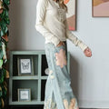 Washed Flower Patchwork Denim Jeans