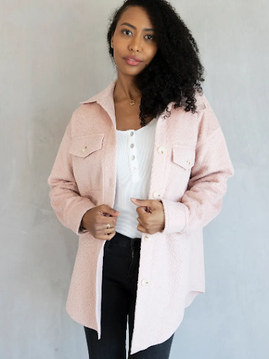 Lyric Knit Textured Jacket w/ Faux Pockets Pink