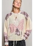POL Contrast Plaid Floral Lace Bow Thermal Knit Top