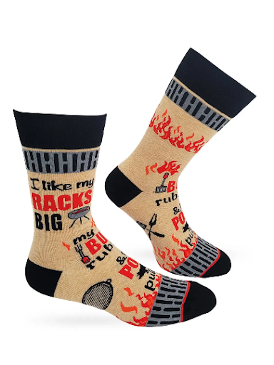 I Like My Racks Big - Men's Bbq Barbecue Novelty Crew Socks