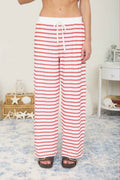 TEXTURED STRIPE DRAWSTRING WIDE LEG LOUNGE PANTS RED