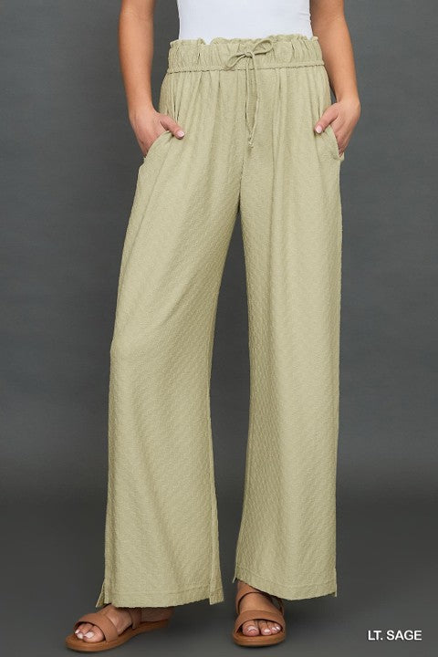 Umgee Lightweight Jacquard Wide Leg Pants