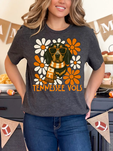 Tennessee Vols Smokey Flower Tee – Retro Floral Game Day Graphic T-Shirt Expected Deliver 22nd-28th Septembery