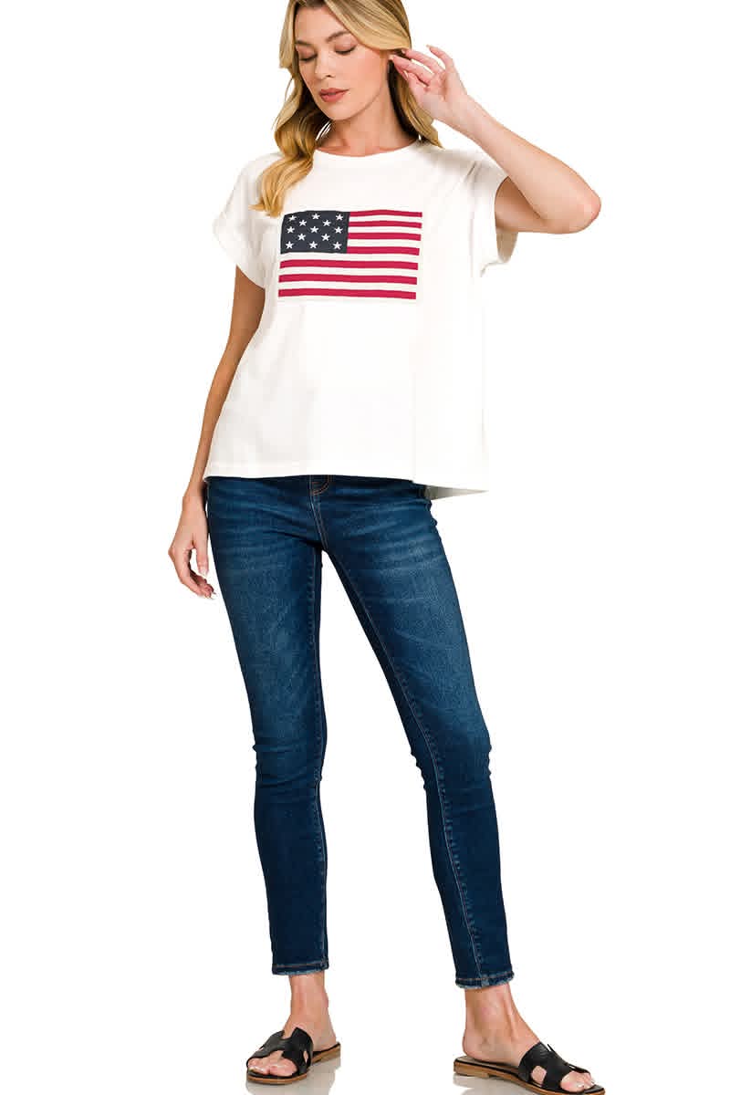 Zenana Patriotic Flag T Shirt